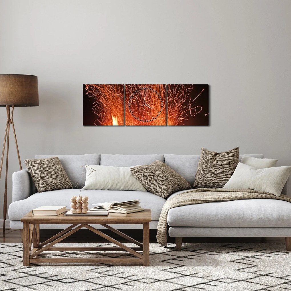 Obraz ohňa (s hodinami) (90x30 cm)