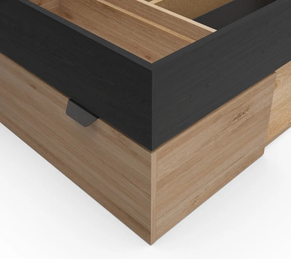 Jednolôžková posteľ v dekore duba s úložným priestorom bez roštu v čierno-prírodnej farbe 90x200 cm Albo – Marckeric