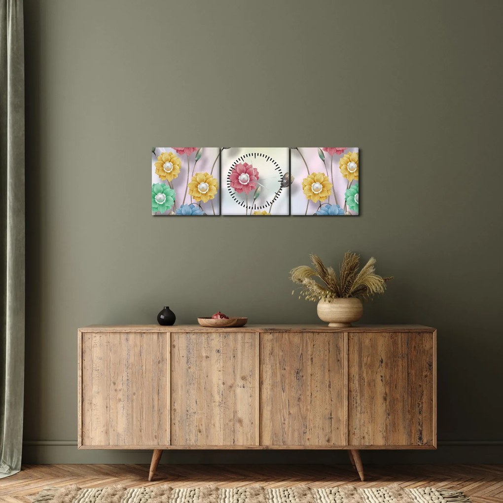 Obraz - Farebná lúka (s hodinami) (90x30 cm)