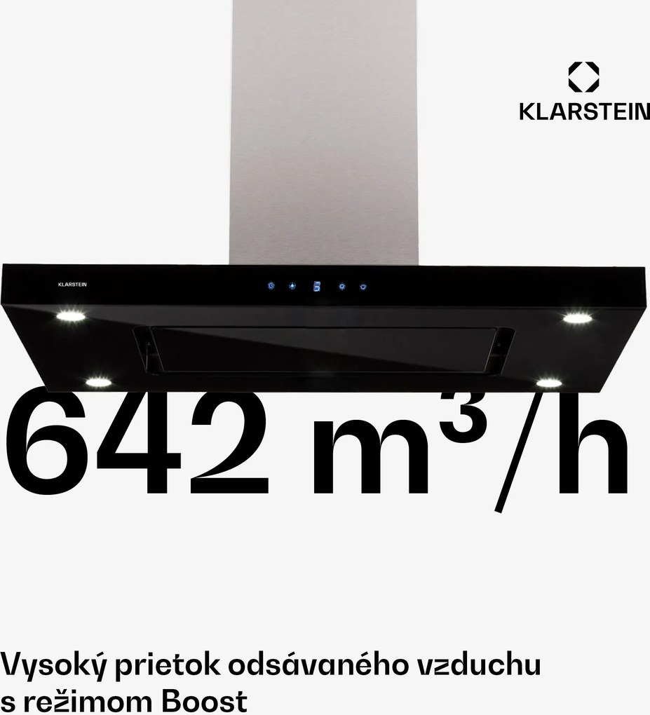 Klarstein Valeria ostrovná digestor 90cm 642m³/h odsávanie dotyk LED sklo nerez