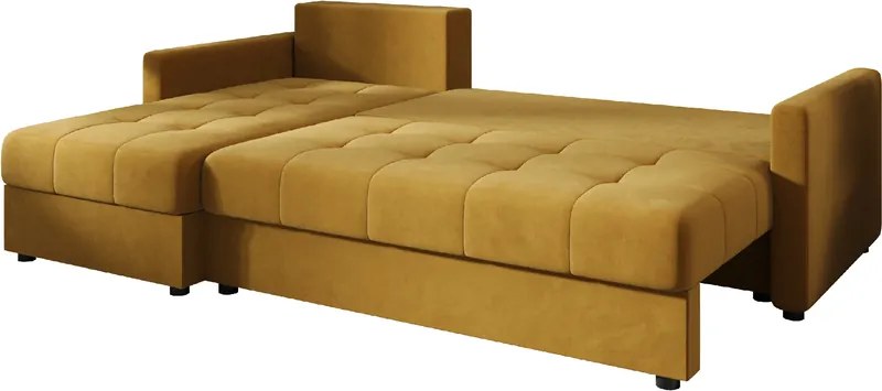 Rozkladacia obojstranná sedacia súprava do L VENORIA 220x143 cm, horčicová + 2 vankúšiky ZDARMA