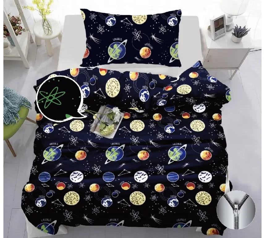 Svietiace bavlnené obliečky PLANETS tmavo modré Rozmer obliečky: 70 x 90 cm | 140 x 200 cm