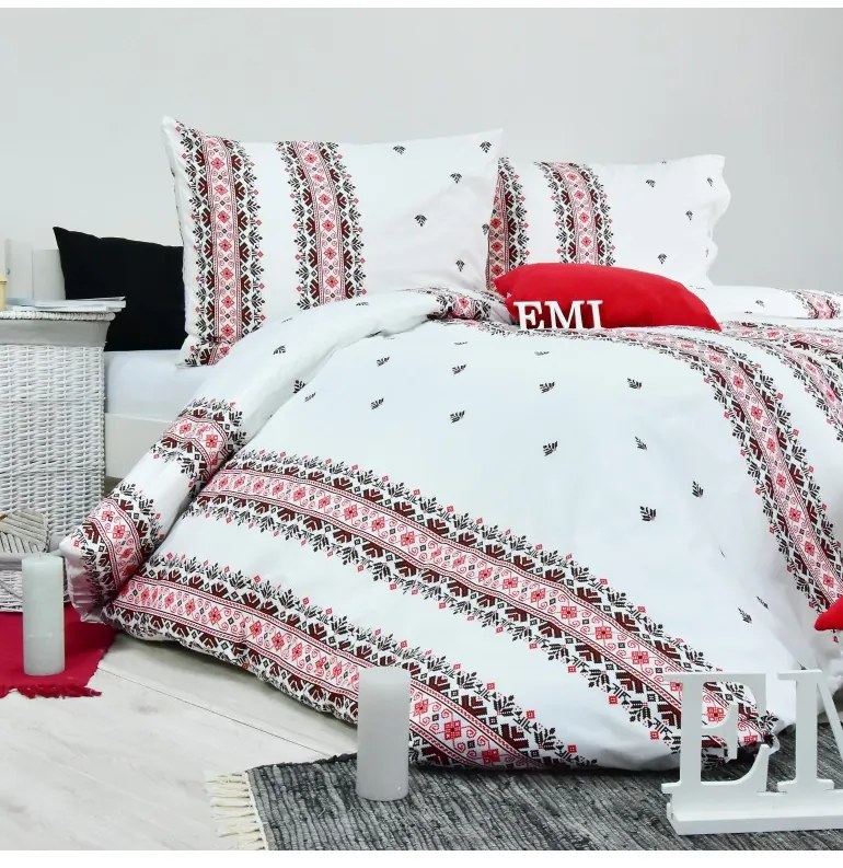Obliečky bavlnené Dorota červené EMI, Štandardný set jednolôžko obsahuje 1x 140x200 + 1x 70x90