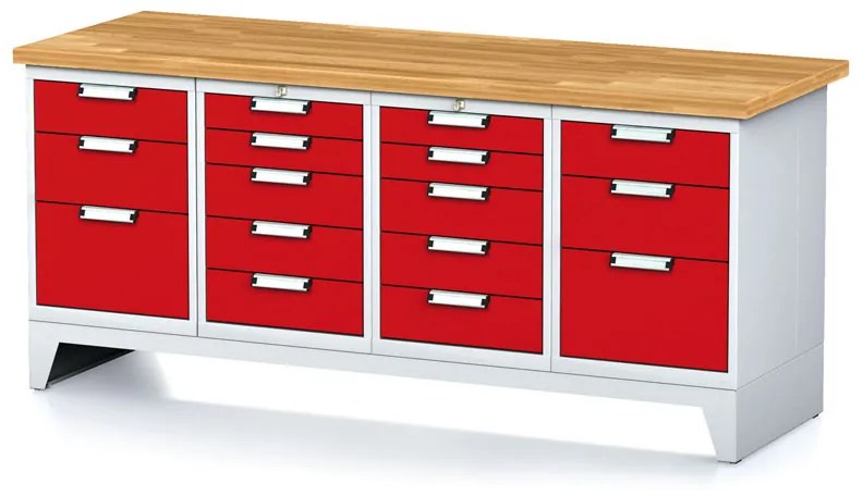 Dielenský stôl MECHANIC I, 2x 5 zásuvkový box a 2x 3 zásuvkový box na náradie, 16 zásuviek, 2000x685x880 mm, červené dvere