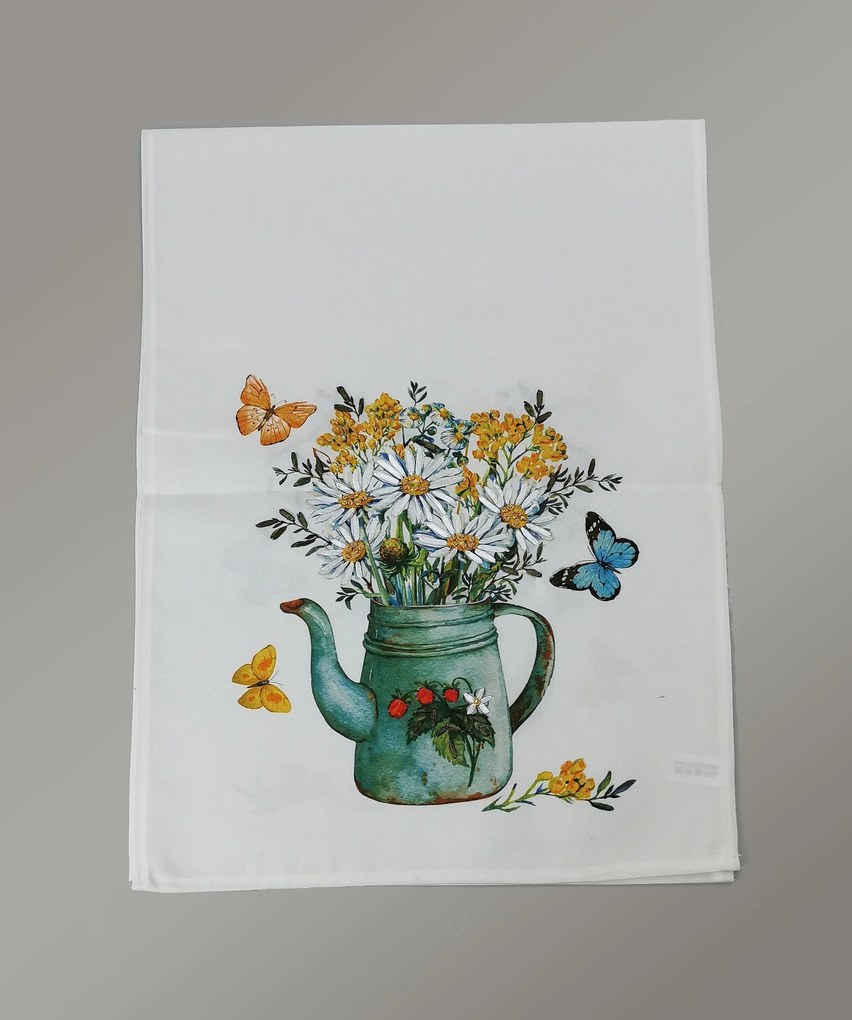 Vyšívaný obrus krhla s margarétkami 40x110 cm
