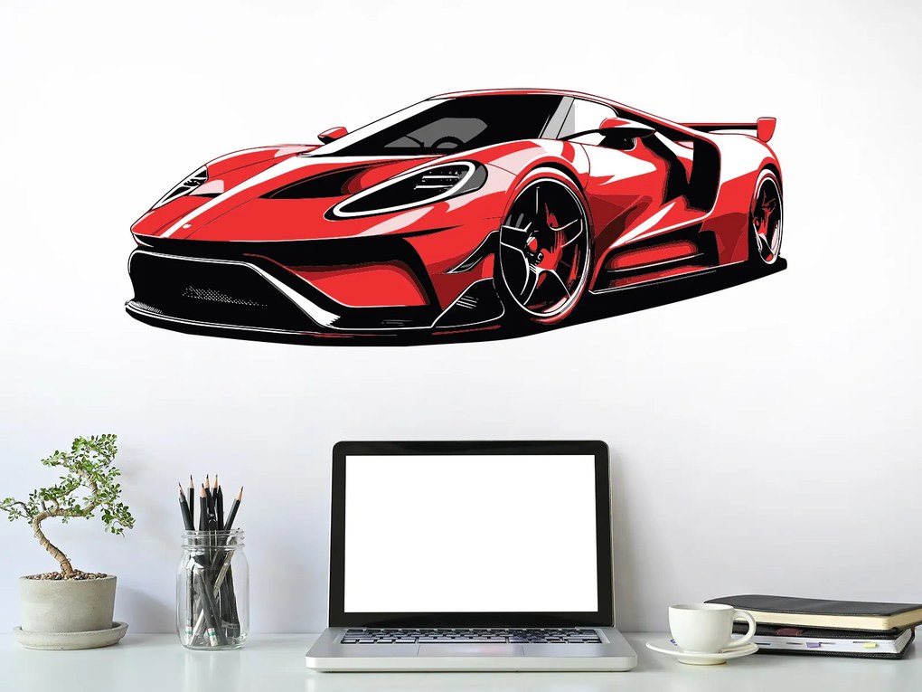 Červený športiak textilní prelepiteľná nálepka na stenu hárok 47 x 18 cm