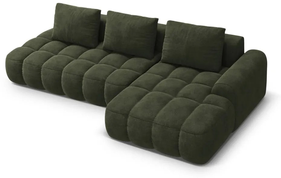 Zelená zamatová rozkladacia/s úložným priestorom rohová pohovka (pravý roh/s leňoškou) Linz – Cosmopolitan Design