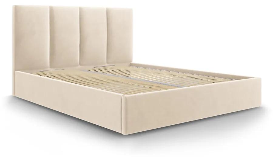 Béžová zamatová dvojlôžková posteľ Mazzini Beds Juniper, 140 x 200 cm
