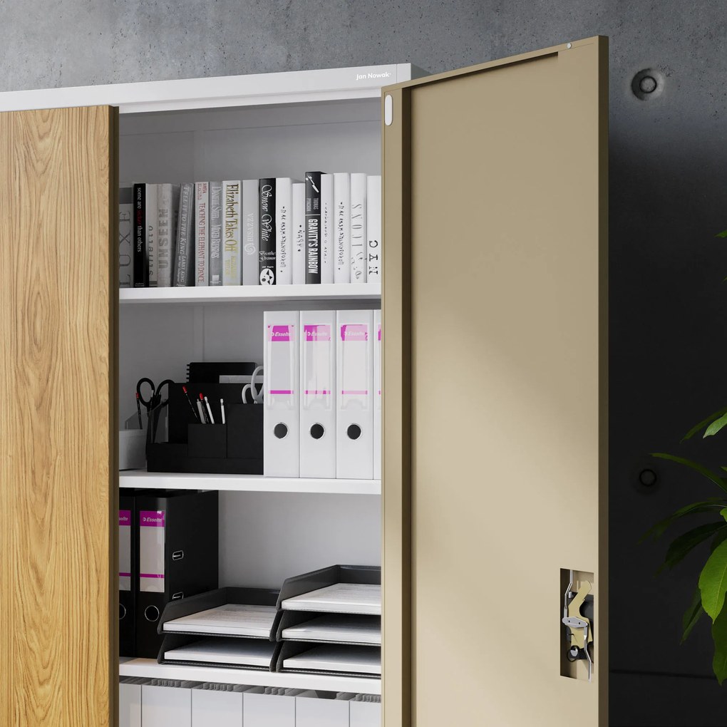 Kovová kancelárska skrinka Biely/ Zlatý dub: Eco Design JAN II