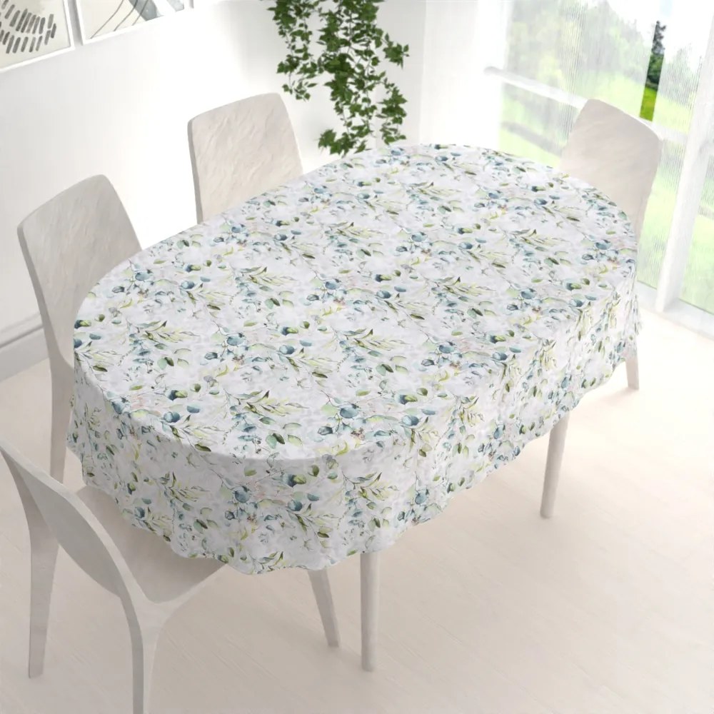 Biante Bavlnený oválny obrus Sandra SA-400 Mintovo-zelený eukalyptus 100x140 cm