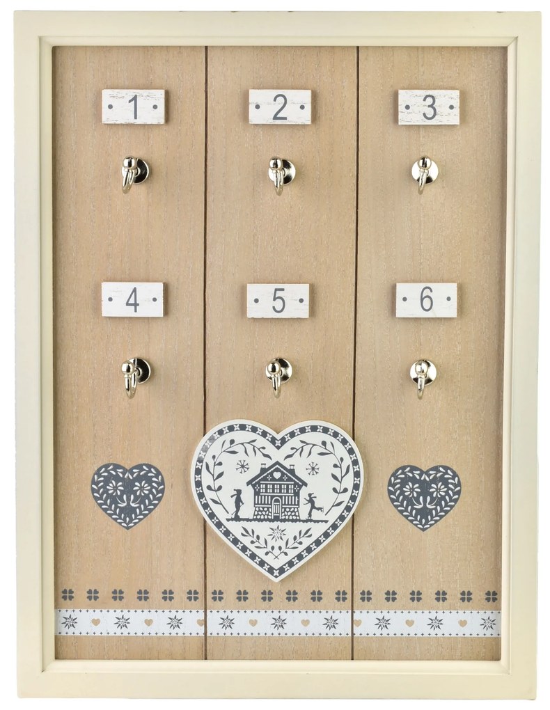 Skříňka na klíče STACY Heart 40x30 cm bílá/hnědá