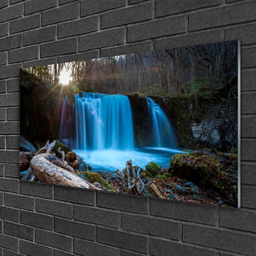 Skleneny obraz Slnko vodopád príroda 100x50 cm