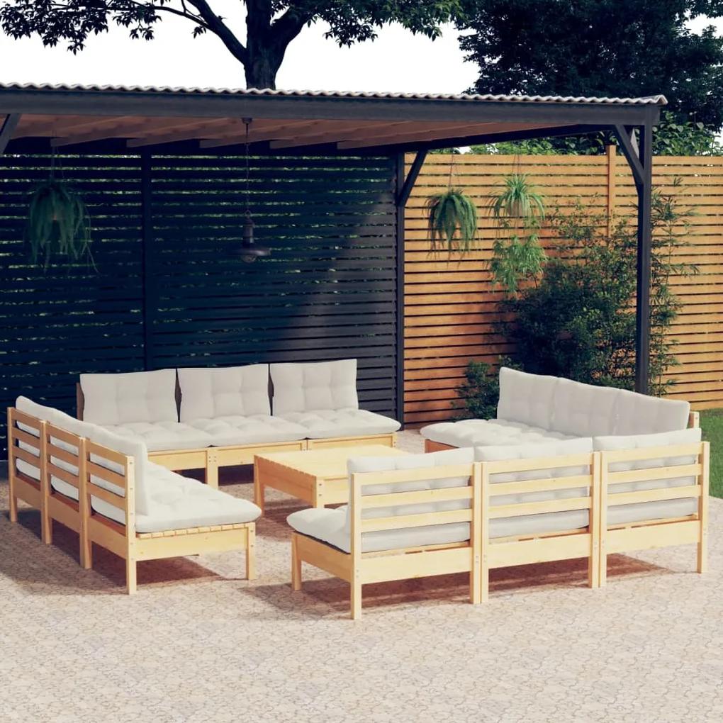 13-dielny záhradný set s krémovými vankúšmi borovicové drevo
