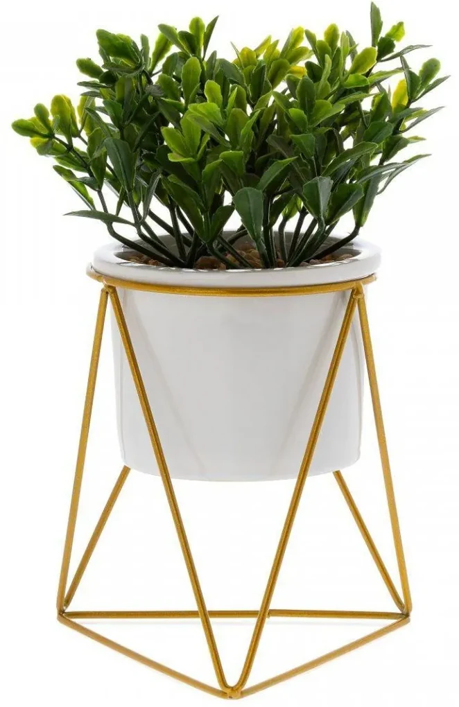 DekorStyle Kvetináč na stojane Sasya 15 cm biely/zlatý