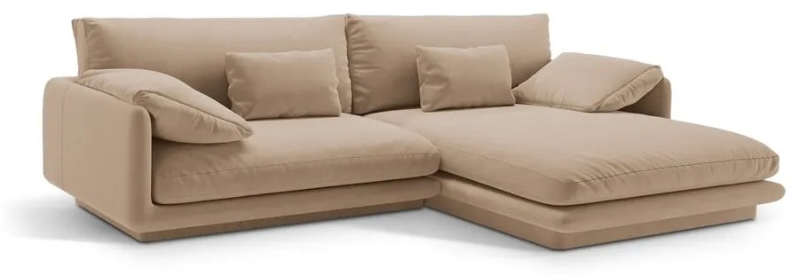 Béžová zamatová rohová pohovka (pravý roh/s leňoškou) Torino – Micadoni