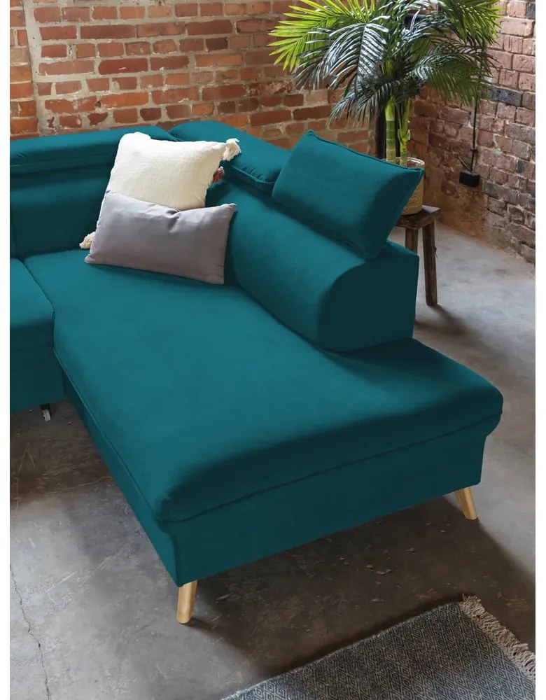 Tyrkysová zamatová rozkladacia rohová pohovka do "U" (pravý roh) Sweet Harmony – Miuform