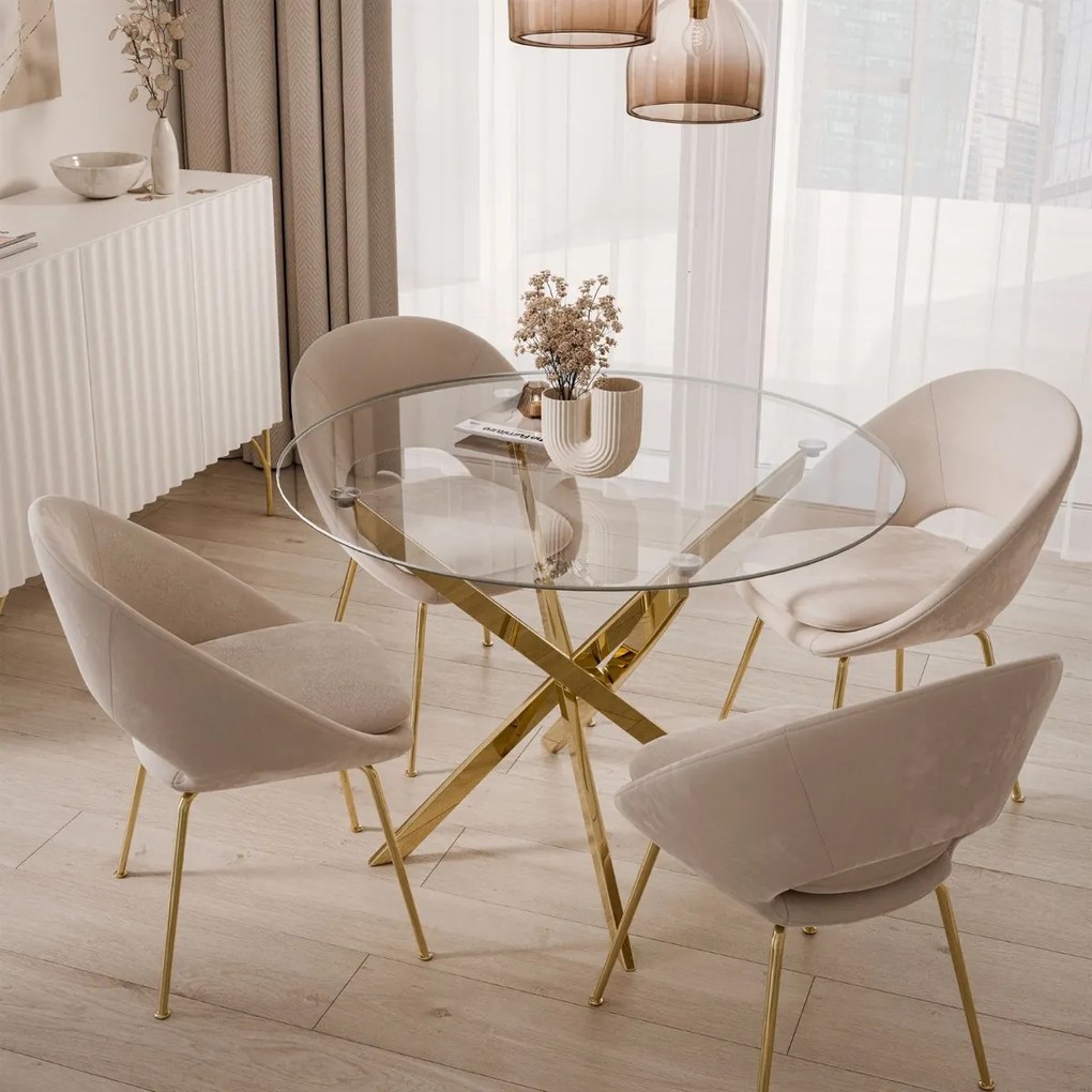 OKRÚHLY JEDÁLENSKÝ STÔL PASCAL ZLATÝ LESK + ČÍRE SKLO 100 cm