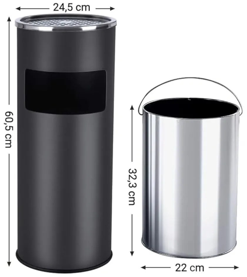 SongmicsHome Stojanový popolník s odpadkovým košom SMOKE, 60,5x24,5cm, čierna