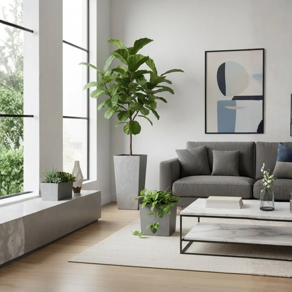 PLASTOVÝ KVETINÁČ FLORE 30,5X29,5X29,5 CM IMITÁCIA BETÓNU SIVÁ