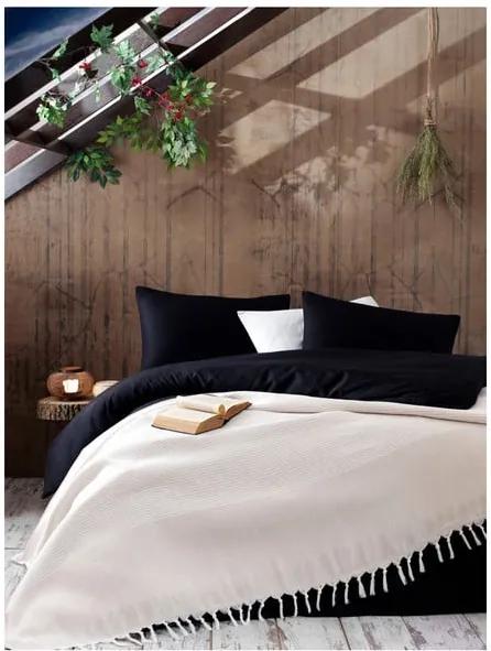 Svetlobéžová bavlnená prikrývka cez posteľ Galina Beige White, 220 × 240 cm