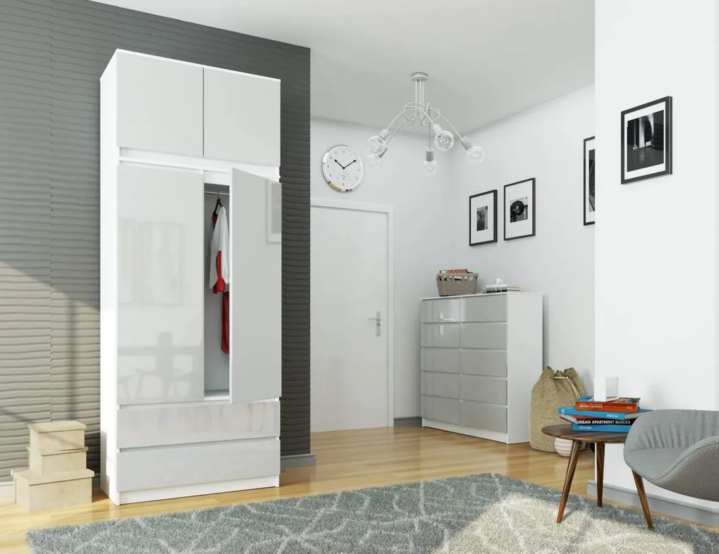 Nástavec na skriňu Star 90 cm biely/strieborný lesk