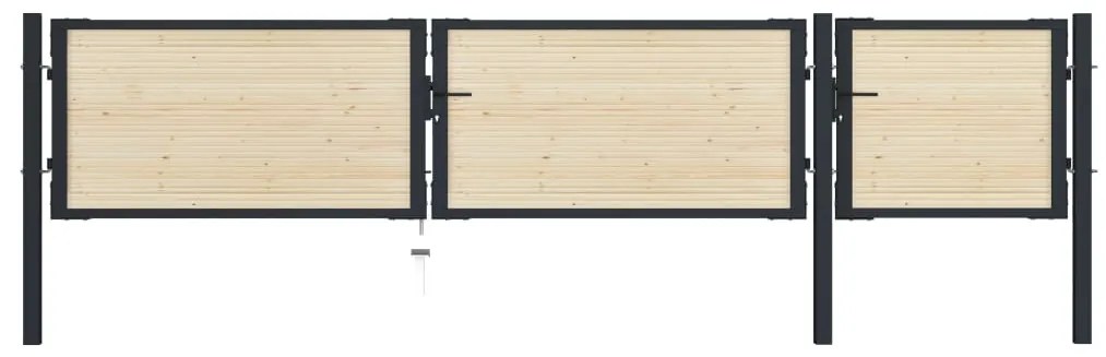 vidaXL Plotová brána 413x125 cm oceľ a smrekové drevo
