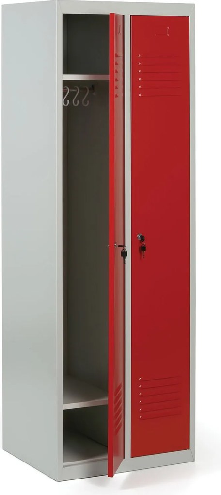 Kovová šatníková skrinka S2, 2-dverová, 1800 x 600 x 500 mm, cylindrický zámok, červené dvere
