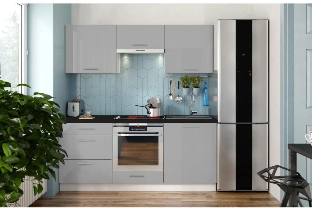 Kuchynská linka CELESTE 180 cm lesklá sivá