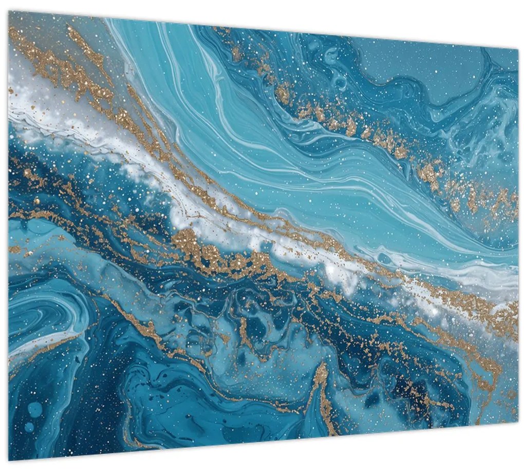 Obraz - Bledomodrý mramor so zlatom I. (70x50 cm)