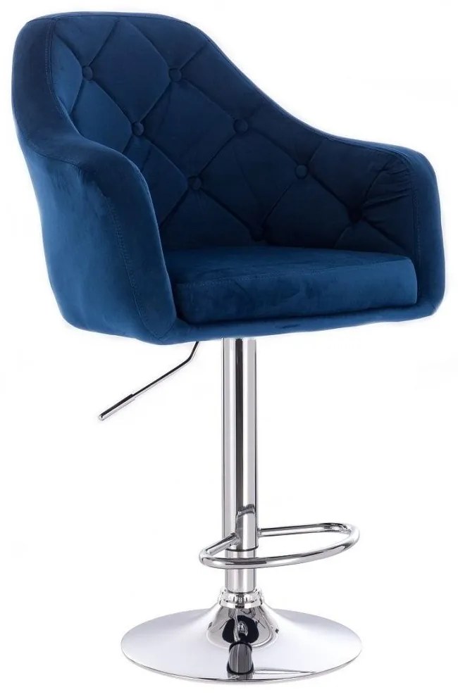 LuxuryForm DESIGN Barová stolička ANDORA VELUR na striebornom tanieri - modrá