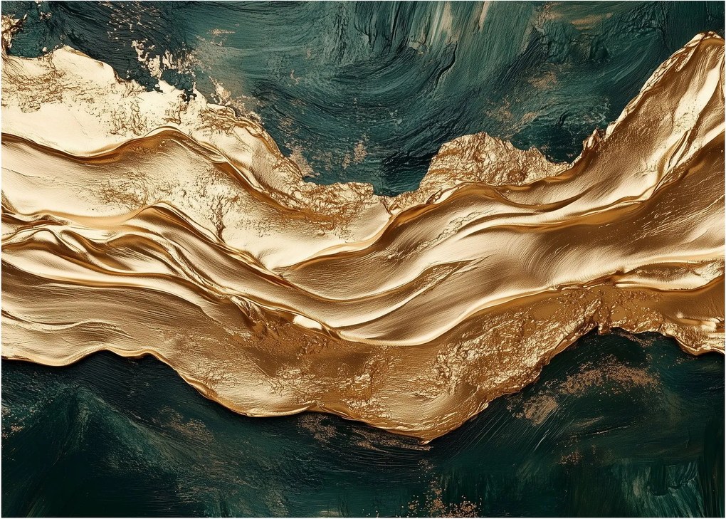 Obraz - Zelená abstrakcia so zlatom II. (70x50 cm)