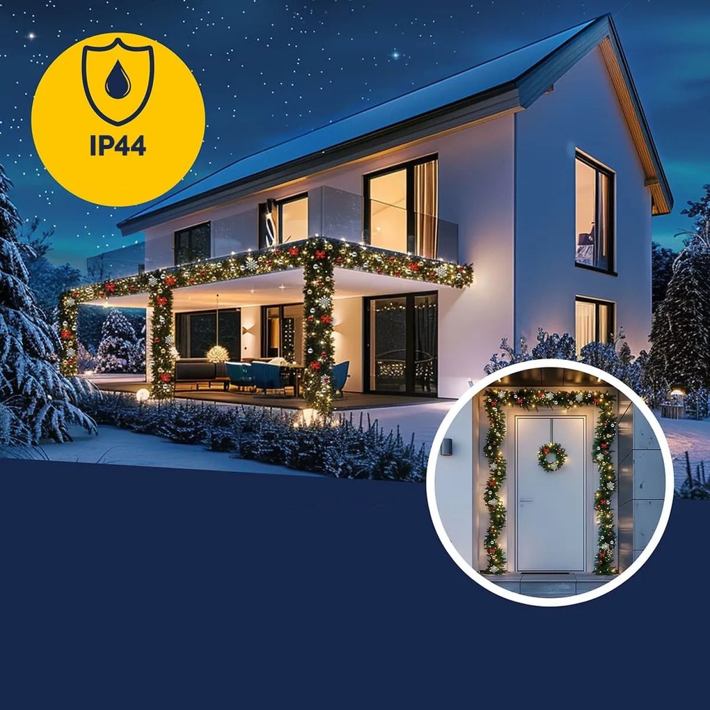 Vianočná girlanda ANDREA s osvetlením, zdobená, 10m, zelená Casaria