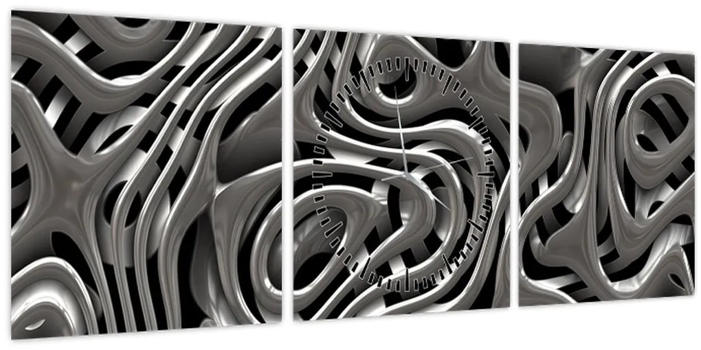 Obraz - Metalická abystrakcia (s hodinami) (90x30 cm)