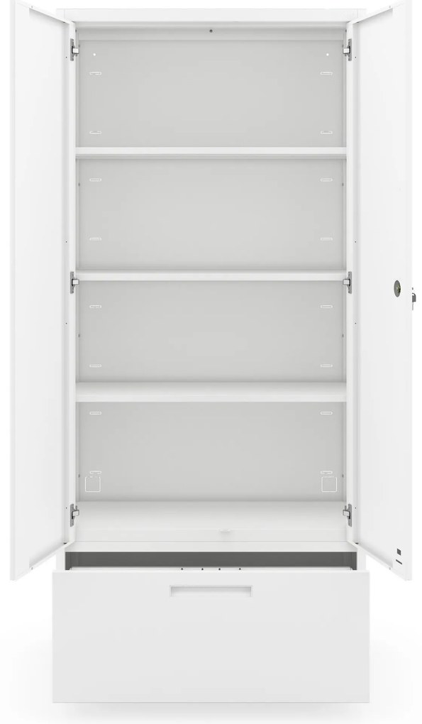Kovová skriňa MEGAN – biela, zásuvka na dokumenty, 195 cm