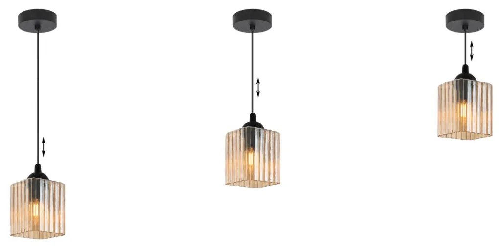 Závesné svietidlo Riffle Square, 1x medové sklenené tienidlo, b