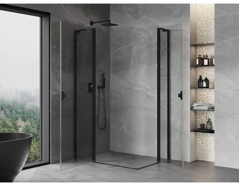 Mexen, Mexen Mist L Duo sklápací sprchový kút 115 x 90 cm, priehľadný, čierny - 8A4L-115-090-70-00