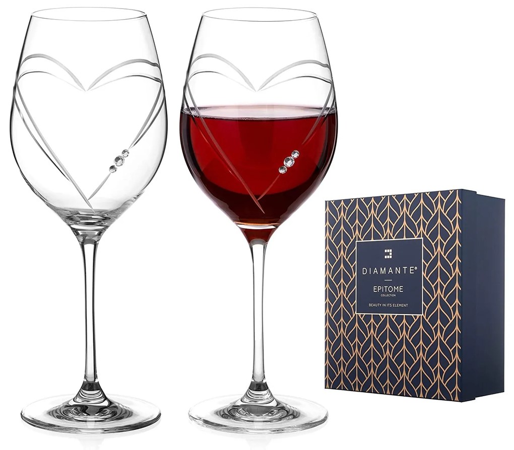 Diamante poháre na červené víno Hearts s kryštály Swarovski 470ml 2KS