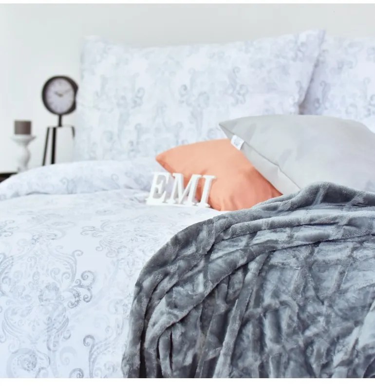 Obliečky Poetics satén sivo-biele EMI, Štandardný set jednolôžko obsahuje 1x 140x200 + 1x 70x90