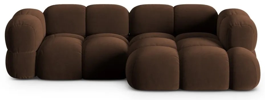 Tmavohnedá zamatová rohová pohovka (pravý roh/s leňoškou) Loretto – Cosmopolitan Design