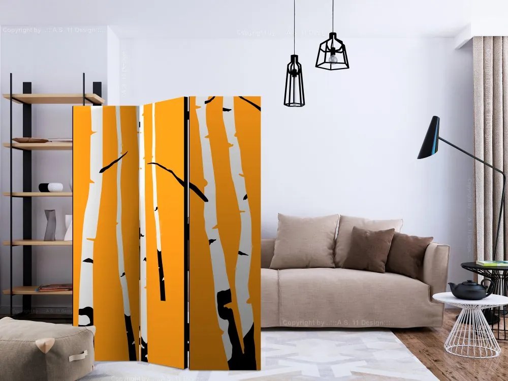 Artgeist Paraván - Birches on the orange background [Room Dividers]