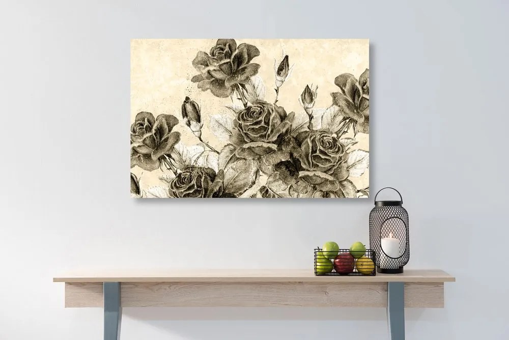Obraz vintage kytica ruží v sépiovom prevedení Varianta: 120x80
