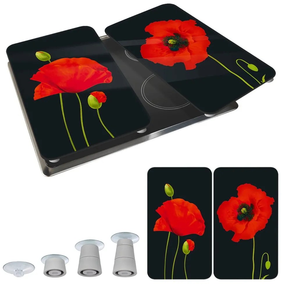 Kryty na sporák v súprave 2 ks z tvrdeného skla 52x30 cm Poppy - Maximex