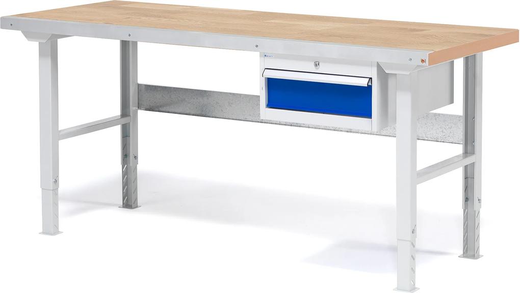Dielenský stôl Solid so zásuvkou, nosnosť 500 kg, 1500x800 mm, dub