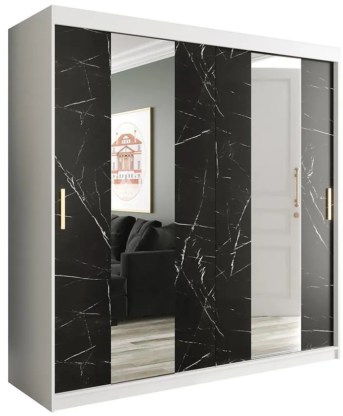 Skriňa Marmur Pole 200 biely/mramor čierna