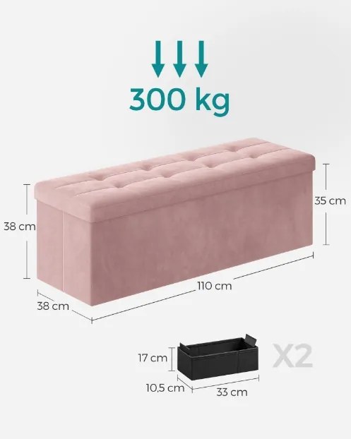 Taburet s úložným priestorom OTTOMAN 110x38 cm, ružový