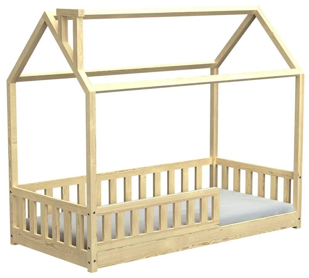 Domčeková posteľ Alfie PLUS 1 so snímateľnou zábranou - 80 x 160 - prírodná borovica