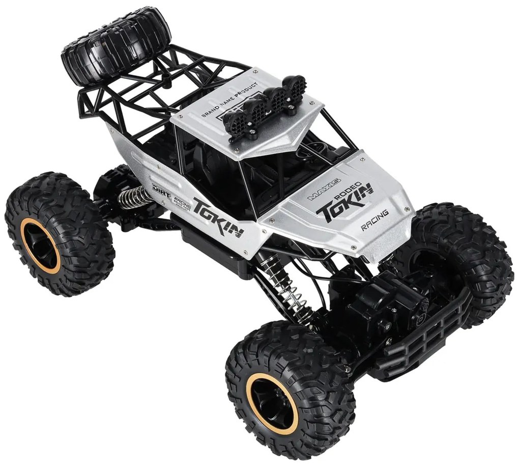 KIK Diaľkovo ovládané RC Rock Crawler 1:12 4WD kovové terénne auto, strieborné