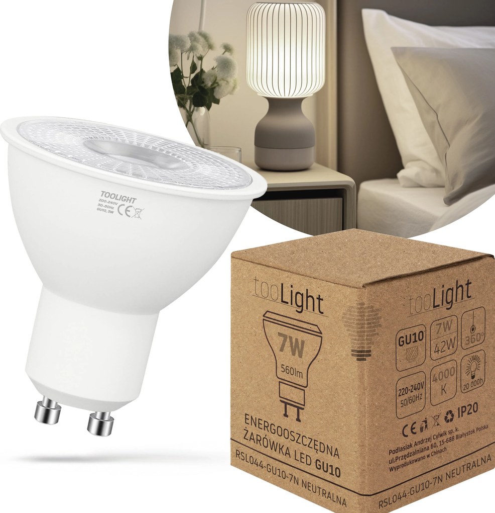 Toolight Toolight, Teplá LED žiarovka RSL044 GU10 7W Neutral, OSW-20026