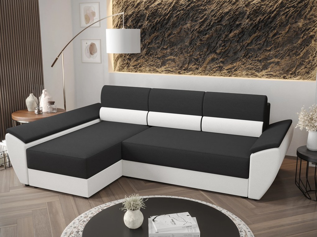 Rohová sedacia súprava Radiant L3 (čierna + biela) (L). Akcia -20%. Vlastná spoľahlivá doprava až k Vám domov. 1062233