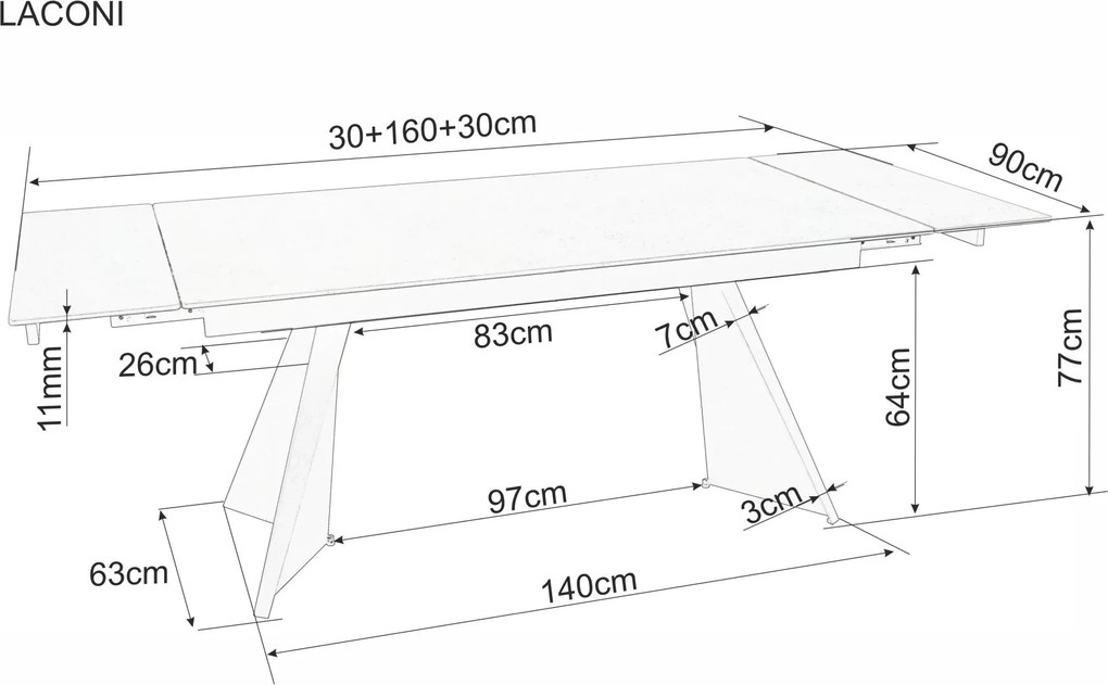 Jedálenský rozkladací stôl Laconi 160/220 cm keramika biely mramor/čierny